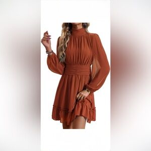 Chic Long Sleeve Orange Dress